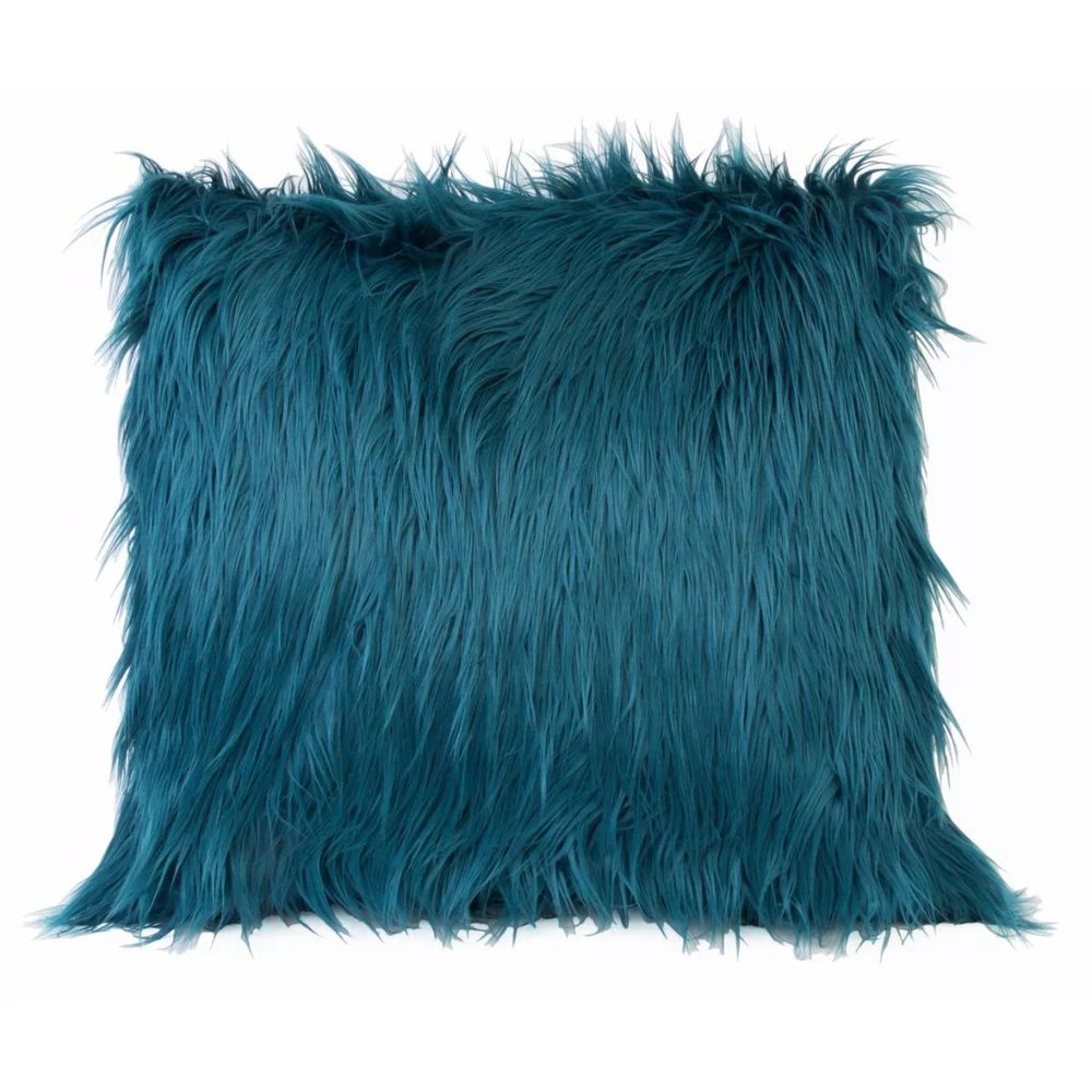 Teal Faux Fur Large Throw Pillow - 26" Square